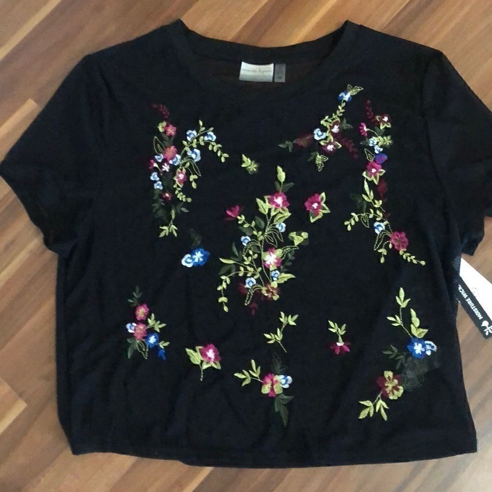 Nanette Lepore black sheer floral crop top